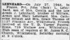 Obit John Louis Lehnhard 1944