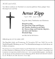 Traueranzeigen von Artur Zipp