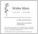 Traueranzeige Walter Klein 2018